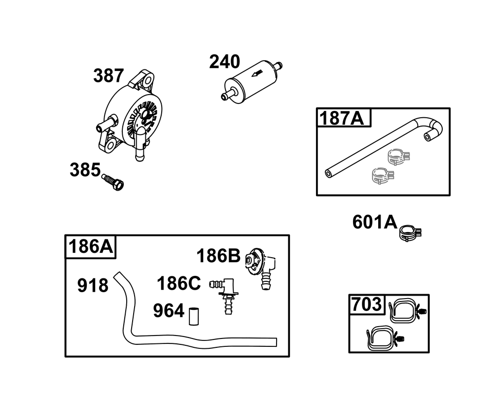 Fuel Supply Group Diagram and Parts List for 40U777-0003-B5 400000 - 699999 Briggs and Stratton Engine